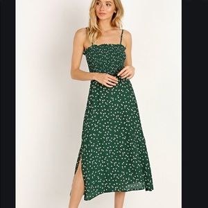 Faithful The Brand Green MIDI Smocked Floral Dress